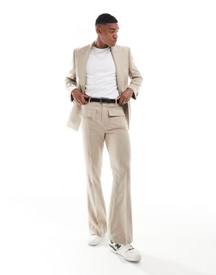 Asos Design Asos Desin Flare Suit Pants With Wool In Beige-neutral