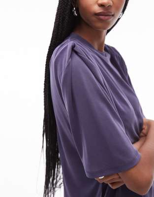 Asos Design Asos Desin Oversized Modal Tee With Shoulder Pad Detail In Blue