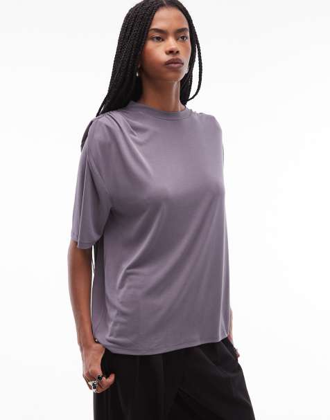 ASOS DESIN oversized modal tee with shoulder pad detail in slate - view 1