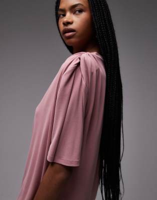 Asos Design Asos Desin Oversized Modal Tee With Shoulder Pad Detailing In Pink