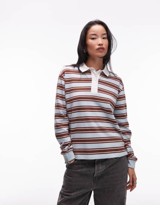 ASOS DESIN oversized rugby shirt in textured blue stripe