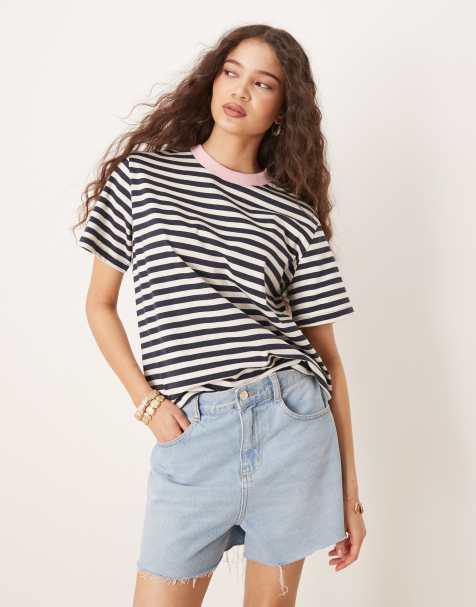 ASOS DESIN regular fit striped t-shirt with contrast binding - view 1