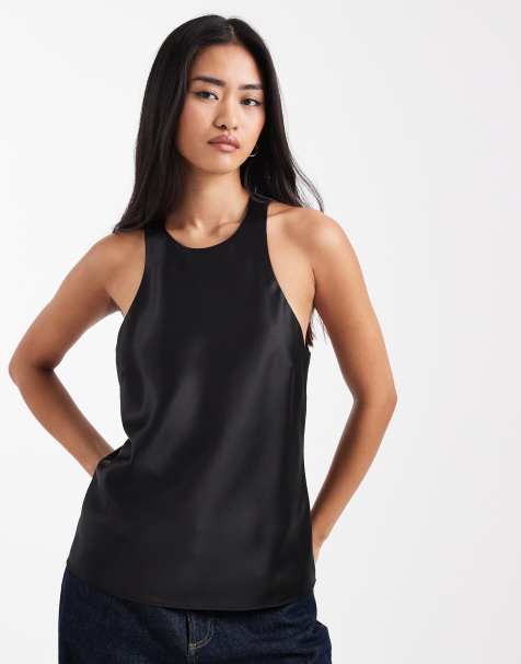 ASOS DESIN satin racer cami in black - view 1