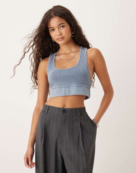 ASOS DESIN scoop neck bralette in washed charcoal - view 1