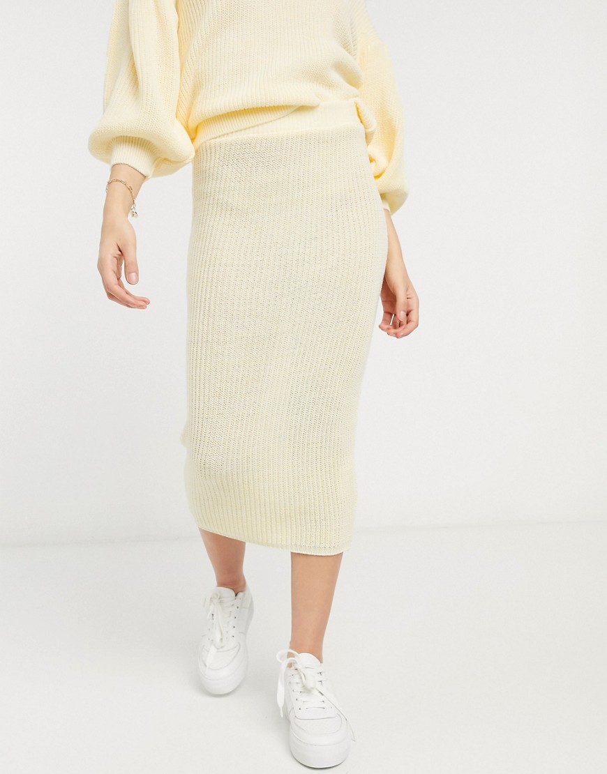 ASOS DESING co-ord knitted midi skirt in light yellow-Gul