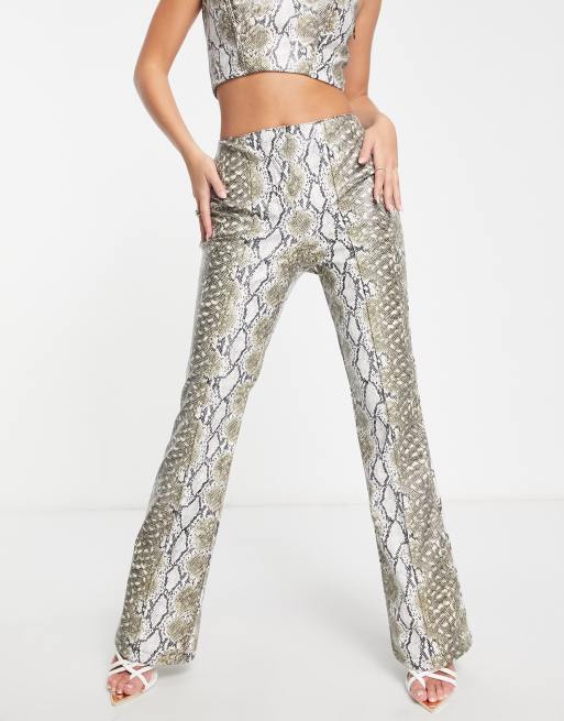 ASOS DESING faux leather flare pant in snake print - part of a set