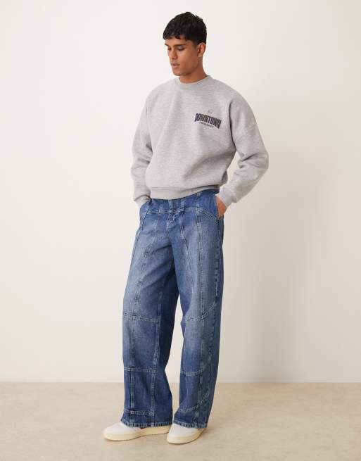 ASOS DESING - Felpa oversize beige con spalle scese e stampa riflettente, 2 di 4