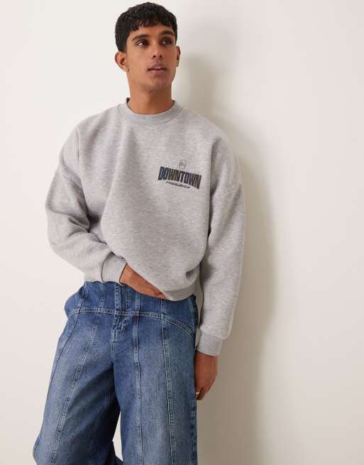 ASOS DESING - Felpa oversize beige con spalle scese e stampa riflettente, 3 di 4