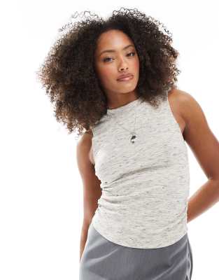 ASOS DESING - Geripptes Tanktop in grau meliert mit gerafften Seiten