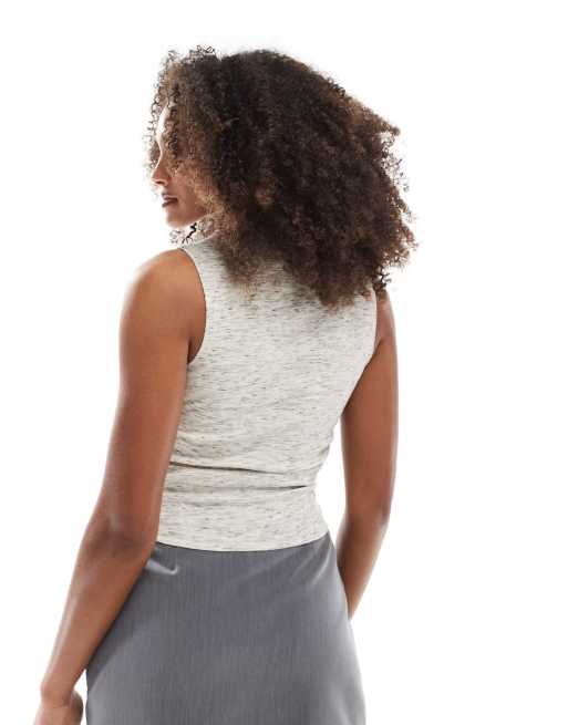 ASOS DESING - Gråmeleret ribstrikket tanktop med rynkedetaljer i siderne, 4 af 4