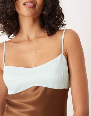 Asos Design Asos Desing Satin Cami Maxi Dress With Seamed Bust Detail In Brown