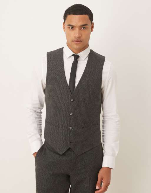 ASOS DESING slim suit waistcoat in grey microtexture