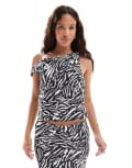 [ASOS DESIGN] ASOS DESISN soft touch one shoulder top in zebra print (part of a set)-Multi 18 zebra