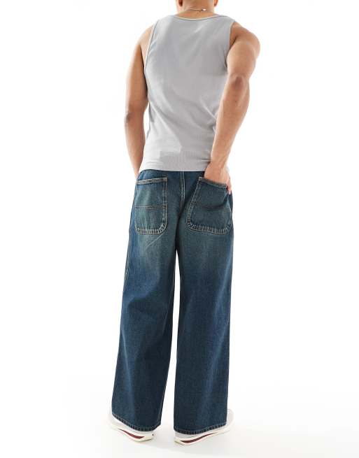 ASOS DESISN super baggy jeans with green tint in dark wash blue