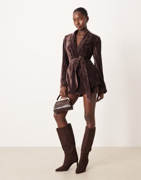 ASOS DESISN tailored velvet skort co-ord in chocolate - view 1