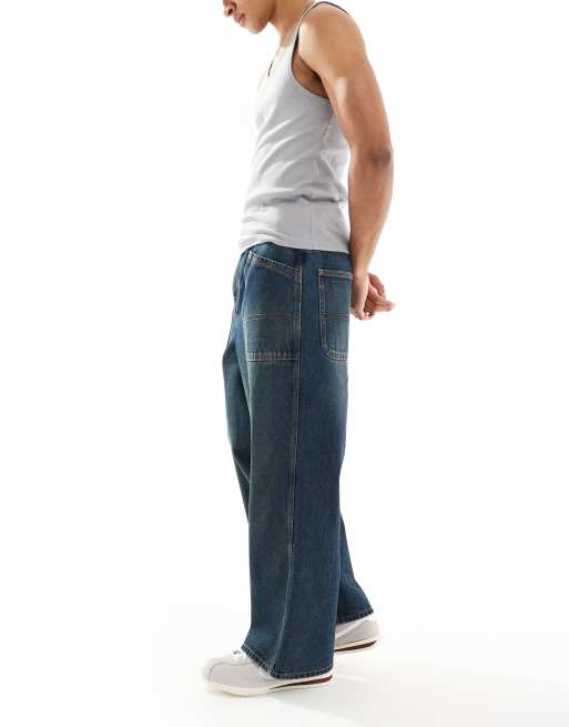 ASOS DESISN - vaqueros extragrandes de corte baggy con tono verdoso en azul lavado oscuro, 3 de 5