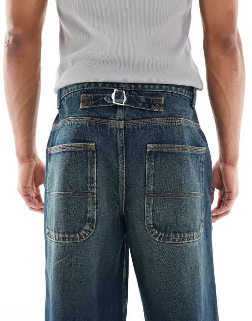 ASOS DESISN - vaqueros extragrandes de corte baggy con tono verdoso en azul lavado oscuro, 4 de 5