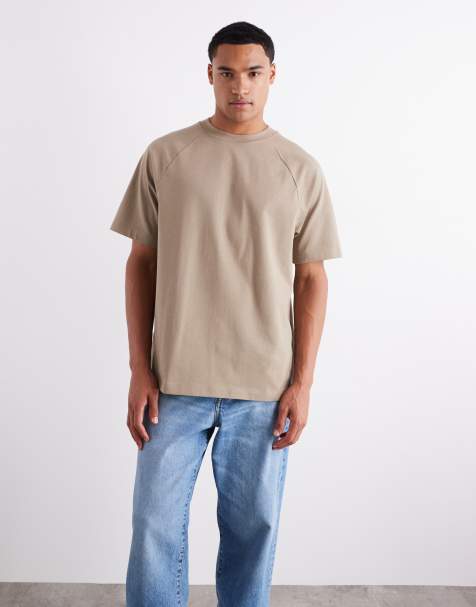 ASOS DETAIL – Beige, kraftig t-shirt med raglan-ärmar och avslappnad passform, 240gsm - view 1