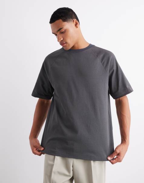 ASOS DETAIL heavyweight 240gsm relaxed fit raglan t-shirt in charcoal - view 1