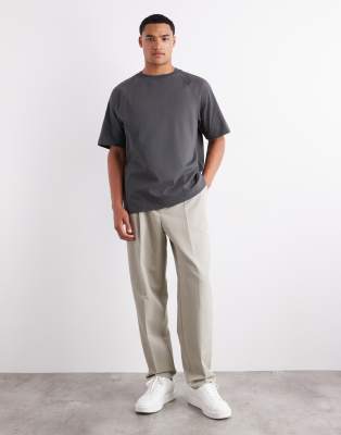 Asos Design Asos Detail Heavyweight 240gsm Relaxed Fit Raglan T-shirt In Gray