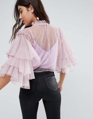 mesh ruffle sleeve top