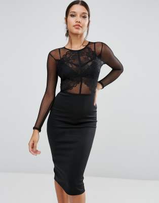 scallop lace midi bodycon