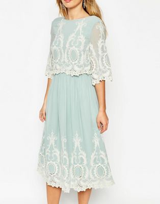 double layer lace midi dress