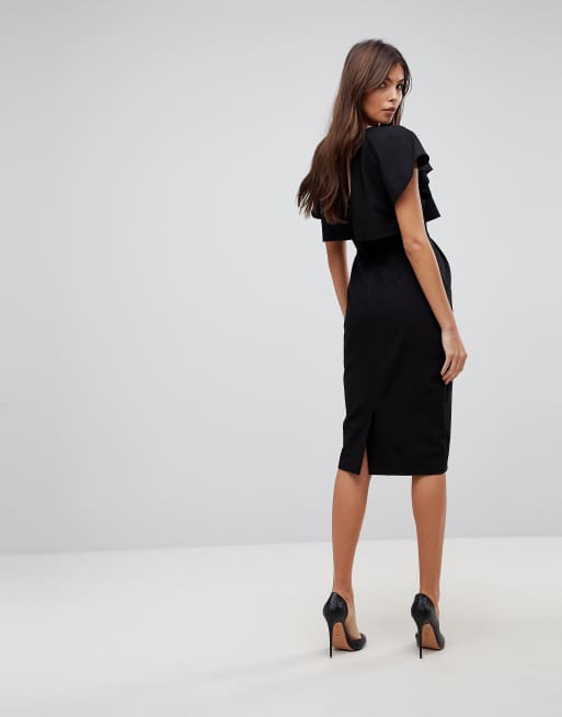 ASOS Double Layer Midi Wiggle Dress with Angel Sleeve