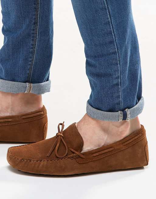 ASOS – Driver-Mokkassins aus hellbraunem Wildleder mit Schnürung vorn