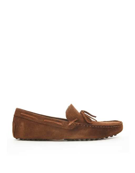 ASOS Driving Shoes In Tan Suede With Tie Front