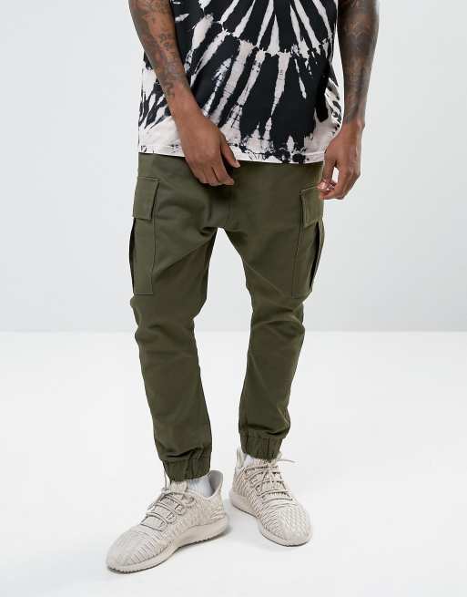 ASOS Drop Crotch Cargo Joggers In Khaki ASOS