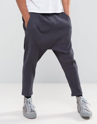 ASOS Drop Crotch Cropped Sweatpants With Pleats In Charcoal | ASOS