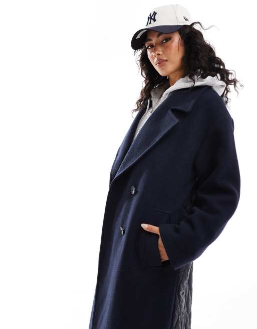 ASOS DSESIGN quilted hybrid formal coat in navy