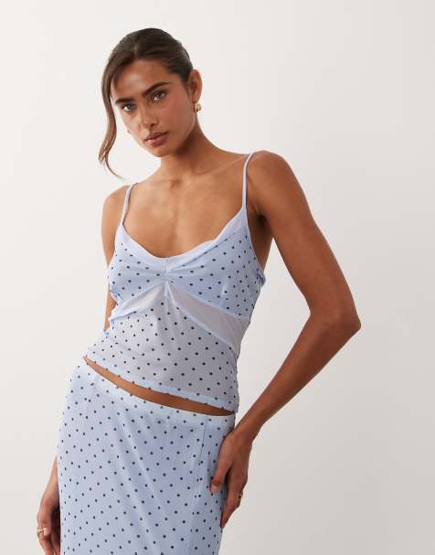 ASOS DSIGN - Blå cami-top i mesh med paneler og polkaprikker - Del af sæt - view 1
