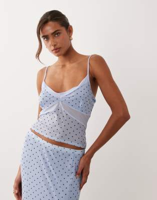 Asos Design Asos Dsign Panelled Spot Mesh Cami Top In Blue