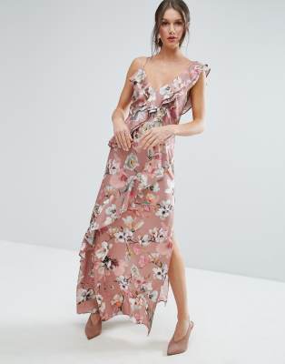 floral ruffle dress long