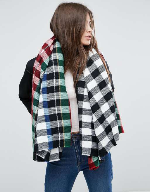 ASOS - Écharpe carrée motif écossais exagéré - Noir