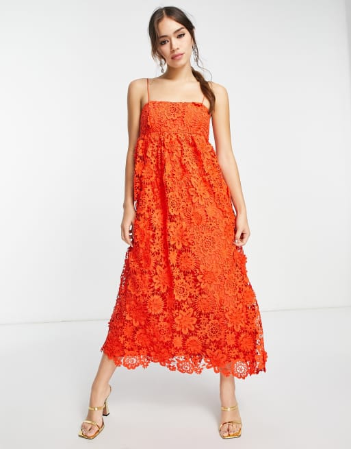 ASOS EDITION 3d floral cami midi dress in red | ASOS