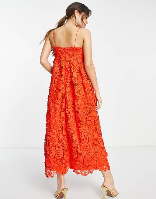 Asos red lace midi on sale dress