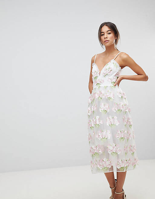 ASOS EDITION 3D Floral Cami Prom Midi Dress | ASOS