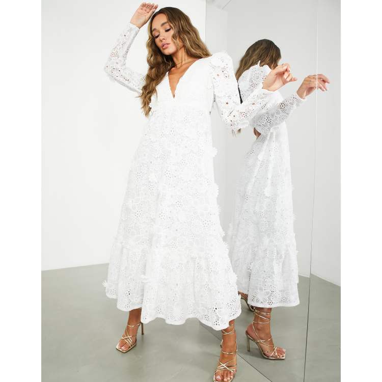 Asos white dress outlet with flowers