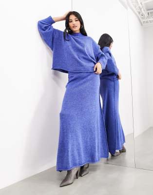 A-line knit maxi skirt in petrol blue