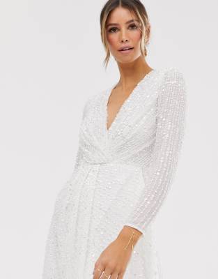 plunge wrap overlap sequin party dress