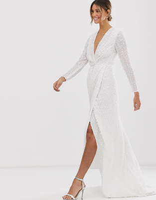 plunge wrap overlap sequin party dress