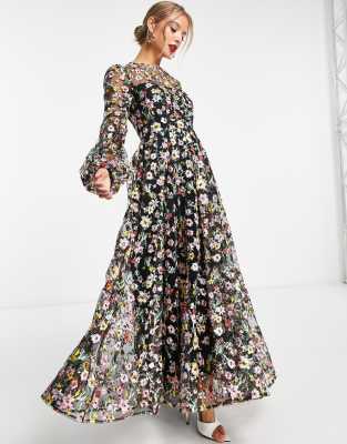 Asos edition floral embroidered maxi dress with cutabout skirt sale