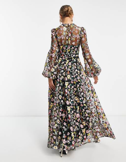 Asos edition floral embroidered maxi dress store with cutabout skirt