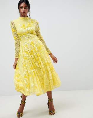 yellow lace dress asos