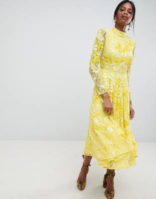 yellow lace dress asos