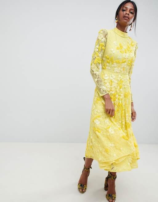 Asos yellow sales embellished dress