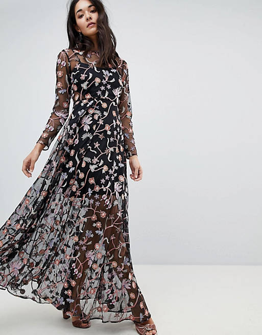 ASOS EDITION All Over Multi Coloured Floral Embroidered Maxi Dress
